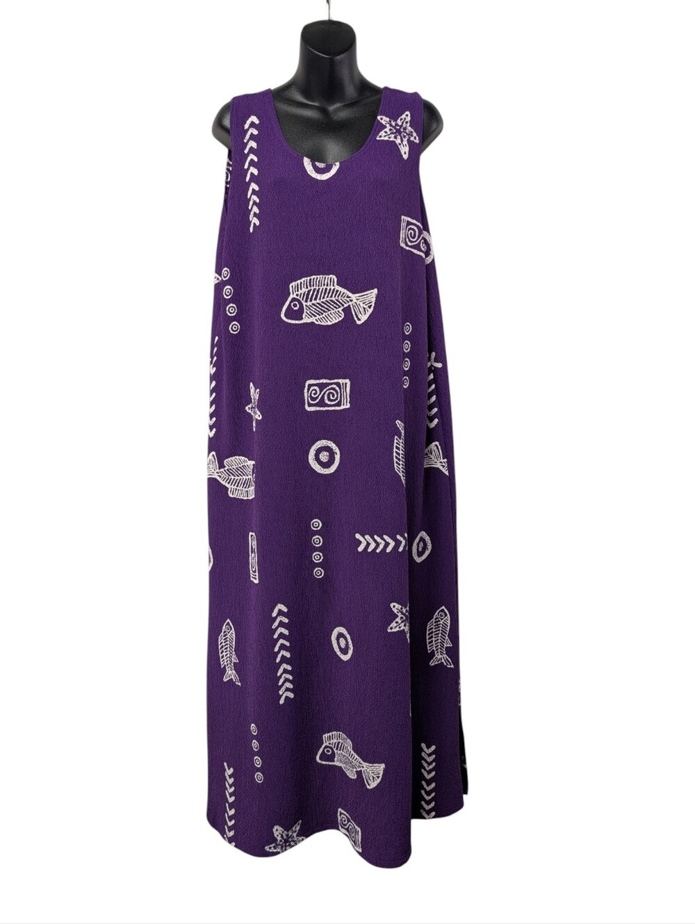 Fashion Code Women's Plus Size 3XL Purple Maxi Dress Fish Print Sleeveless
